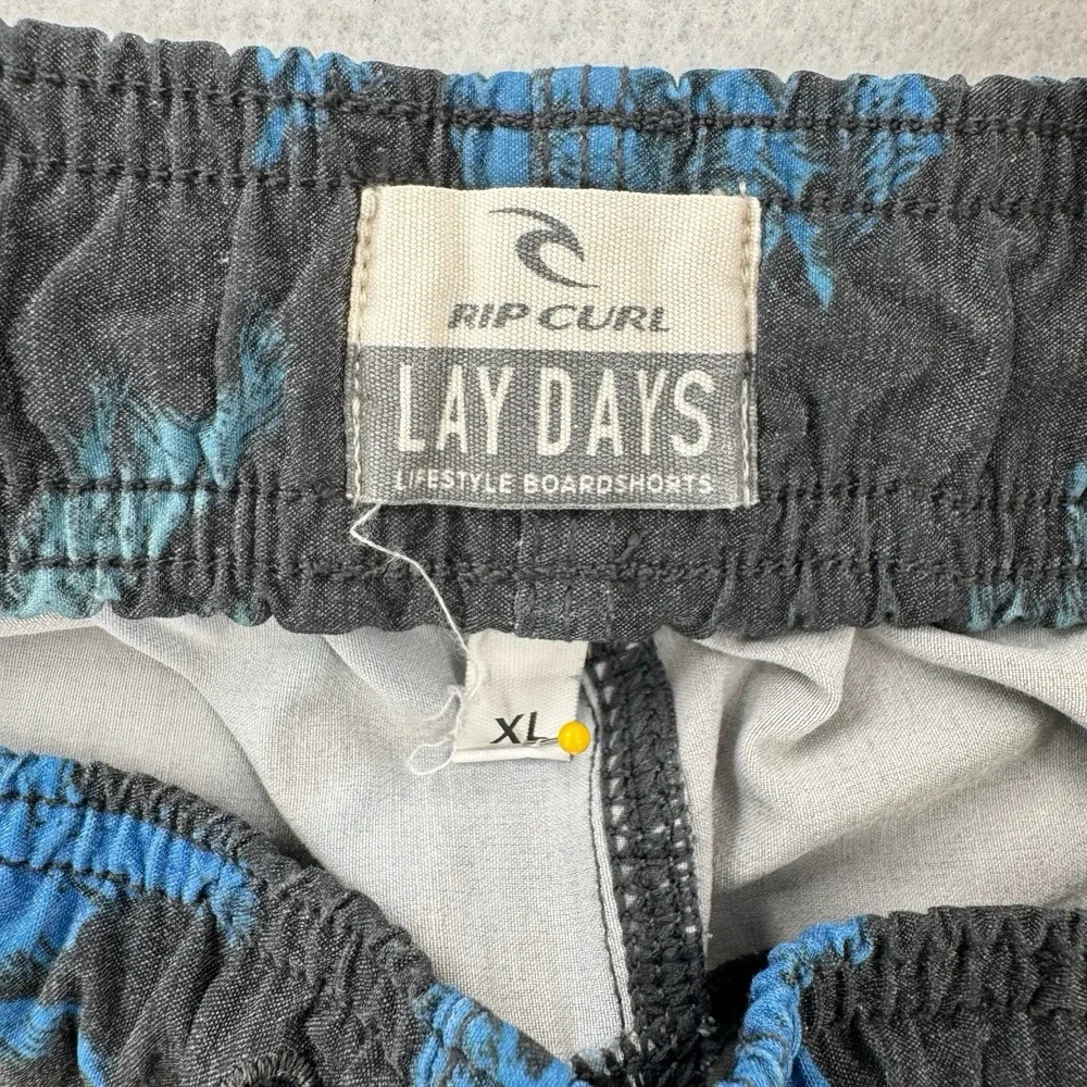 Rip Curl Lay Days Shorts Mens XL Palm Tree Print Gray Elastic Waist Board Shorts
